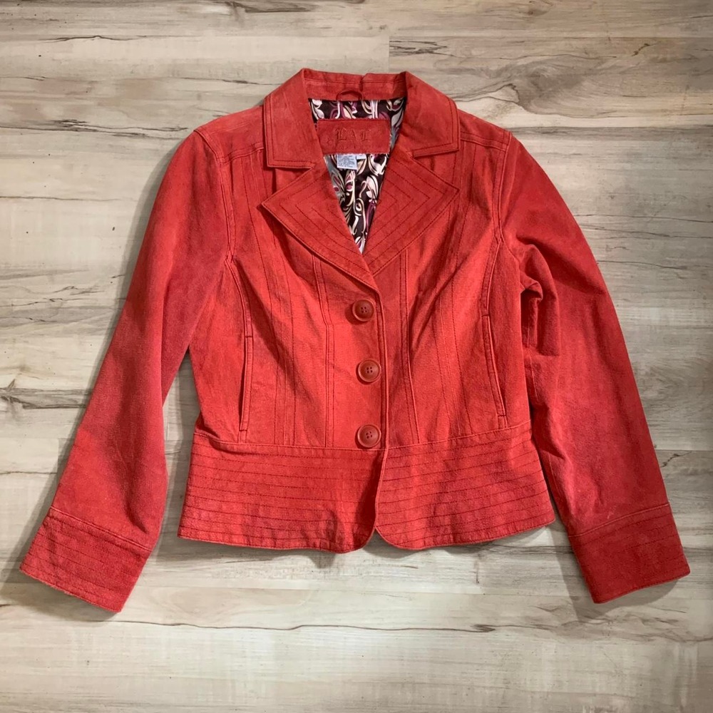LAL Live A Little Orange Red Leather Jacket Retro Style 6284WS Medium